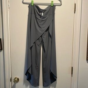 Focus by JJ Steel Gray Wrapped Asymmetrical Pull Up Draped Wide-Leg Pants